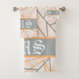 Modern Ochre en Grey Geometric Lines Bad Handdoek