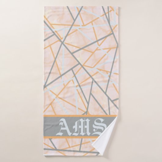 Modern Ochre en Grey Geometric Lines Bad Handdoek (Badhanddoek)
