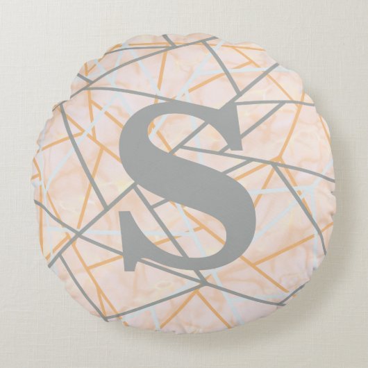 Modern Ochre en Grey Geometric Lines Rond Kussen (Voorkant)