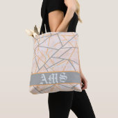 Modern Ochre en Grey Geometric Lines Tote Bag (Dichtbij)