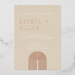 Modern Ochre Oranje Boho Arch Wedding Folie Uitnodiging