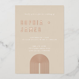Modern Ochre Oranje Boho Arch Wedding Folie Uitnodiging