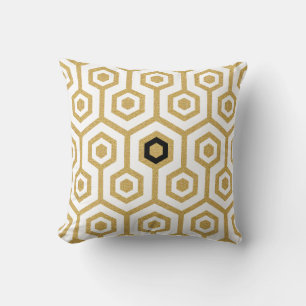 Modern Octagon Pattern White en Gold Glitter Kussen