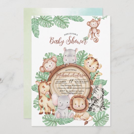 Modern Oerwoud Animals Green Safari waterverf b Kaart (Voorkant / Achterkant)