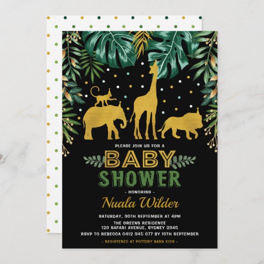 Modern Oerwoud Baby shower / Tropische Safari Kaart (Voorkant / Achterkant)