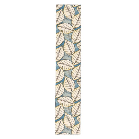 Modern Oerwoud Big Tropical Leaf Blue en Beige Medium Tafelloper (Voorkant)