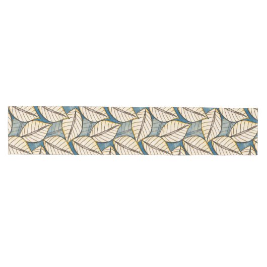 Modern Oerwoud Big Tropical Leaf Blue en Beige Medium Tafelloper (Horizontaal)