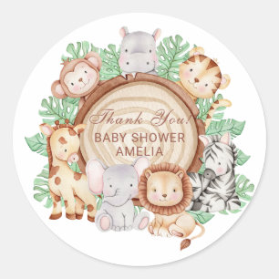 Modern Oerwoud Dieren Groen Safari Boy BSticker Ronde Sticker