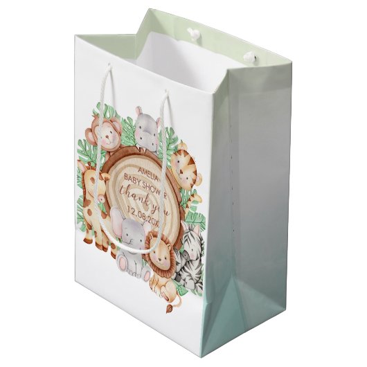 Modern Oerwoud Dieren Groene Safari baby shower Medium Cadeauzakje (Voorkant Gekanteld)