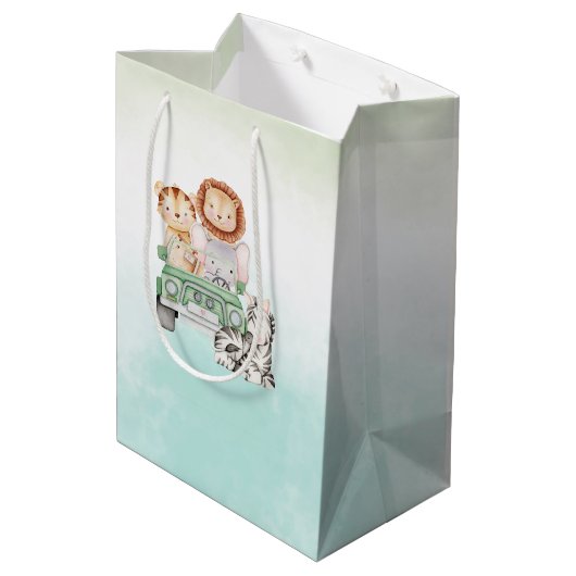 Modern Oerwoud Dieren Groene Safari baby shower Medium Cadeauzakje (Achterkant Gekanteld)