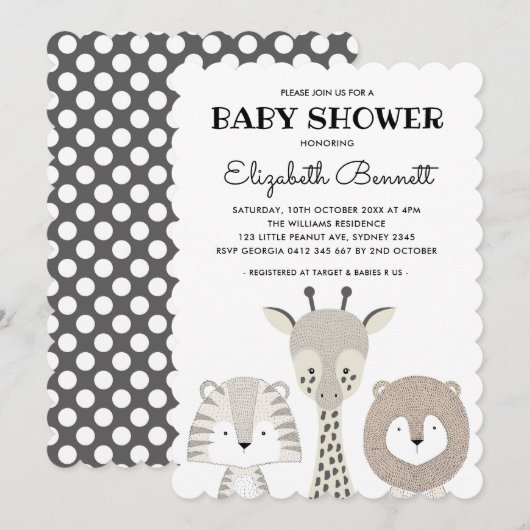 Modern Oerwoud Dieren Safari Baby shower Giraffe Kaart (Voorkant / Achterkant)