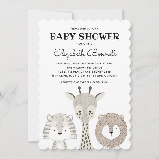Modern Oerwoud Dieren Safari Baby shower Giraffe Kaart (Voorkant)