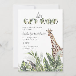 Modern Oerwoud Greenery | Giraffe Birthday Kaart
