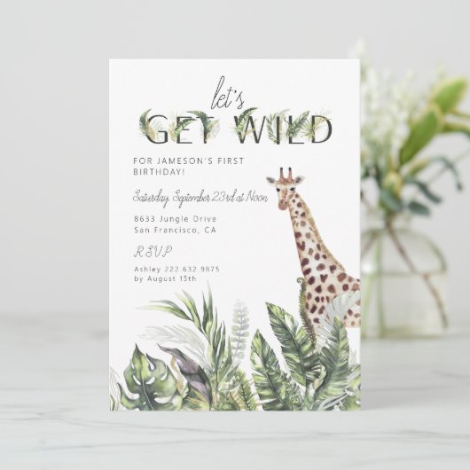 Modern Oerwoud Greenery | Giraffe Birthday Kaart (Staand voorkant)