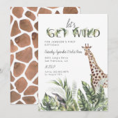 Modern Oerwoud Greenery | Giraffe Birthday Kaart (Voorkant / Achterkant)
