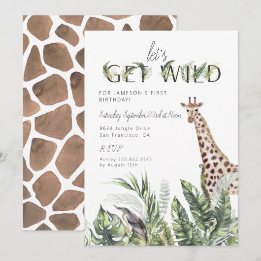 Modern Oerwoud Greenery | Giraffe Birthday Kaart (Voorkant / Achterkant)