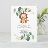 Modern Oerwoud Lion Greenery Gold Co-Ed Baby showe Kaart (Staand voorkant)