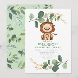 Modern Oerwoud Lion Greenery Gold Co-Ed Baby showe Kaart
