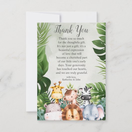 Modern Oerwoud Safari Animals Boy Baby shower Bedankkaart (Voorkant)