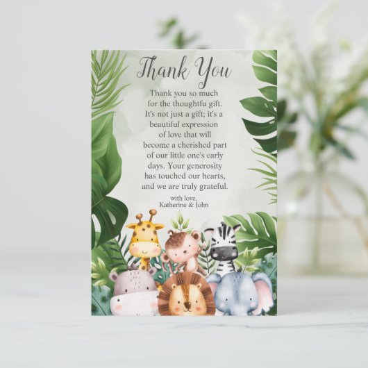 Modern Oerwoud Safari Animals Boy Baby shower Bedankkaart (Staand voorkant)