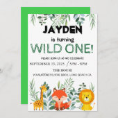 Modern Oerwoud Safari Editable Birthday Kaart (Voorkant / Achterkant)