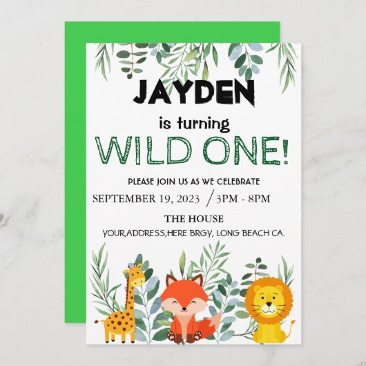 Modern Oerwoud Safari Editable Birthday Kaart (Voorkant / Achterkant)