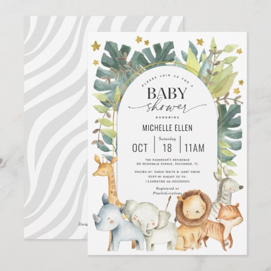 Modern Oerwoud Safari Thormed Baby shower Kaart (Voorkant / Achterkant)
