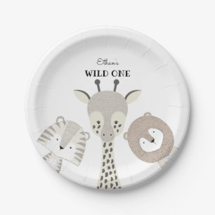 Modern Oerwoud Wild One Birthday Safari Baby showe Papieren Bordje
