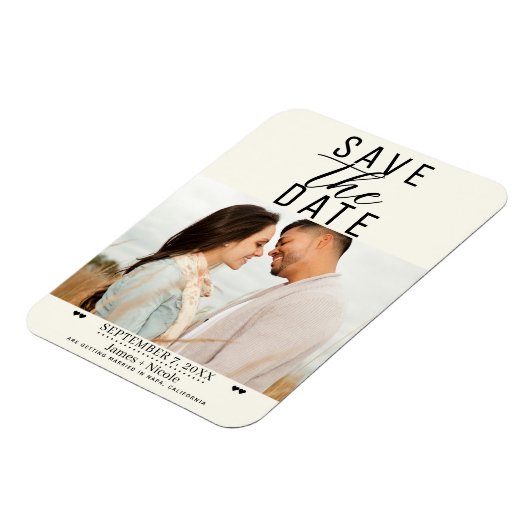 Modern Off White Bewaar de datum bruiloft foto Magneet (Linkerzijde)