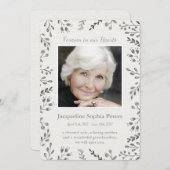 Modern Off White & Grey floral Memorial Aankondiging (Voorkant / Achterkant)