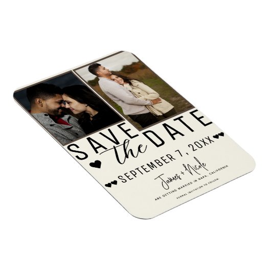 Modern Off White Save the Date 2 Foto Bruiloft Magneet (Rechterzijde)
