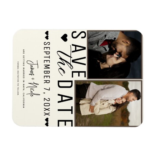 Modern Off White Save the Date 2 Foto Bruiloft Magneet (Horizontaal)