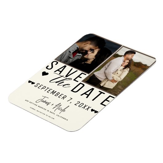 Modern Off White Save the Date 2 Foto Bruiloft Magneet (Linkerzijde)