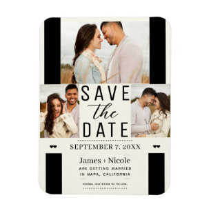 Modern Off White Save the Date 3 Foto Bruiloft Magneet