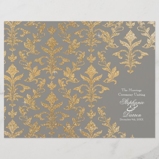 Modern offset Damask Glitter Kijk Wedding Program (Voorkant)