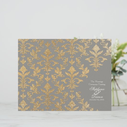 Modern offset Damask Glitter Kijk Wedding Program (Staand voorkant)