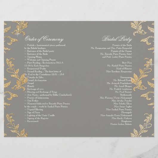 Modern offset Damask Glitter Kijk Wedding Program (Achterkant)
