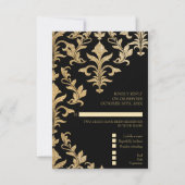 Modern Offset Gold en Black Damask Wedding RSVP Kaart (Voorkant)
