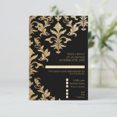 Modern Offset Gold en Black Damask Wedding RSVP Kaart (Staand voorkant)