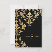 Modern Offset Gold en Black Damask Wedding RSVP Kaart (Achterkant)
