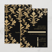 Modern Offset Gold en Black Damask Wedding RSVP Kaart (Voorkant / Achterkant)