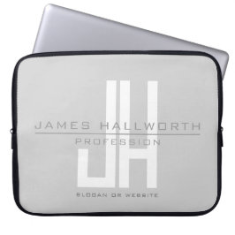 Modern ogend zakelijk monogram | Grey Laptop Sleeve