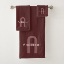 Modern ogende monogrammed naam | Maroon Red Bad Handdoek