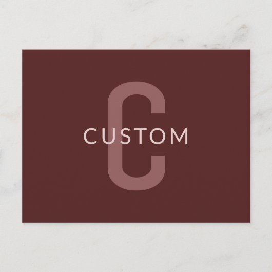 Modern ogende monogrammed naam | Maroon Red Briefkaart (Voorkant)