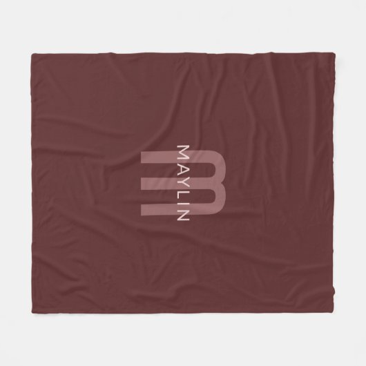 Modern ogende monogrammed naam | Maroon Red Fleece Deken (Voorkant (Horizontaal))