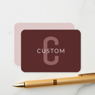 Modern ogende monogrammed naam Maroon Red Informatiekaartje