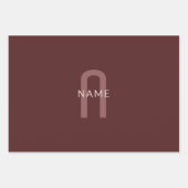 Modern ogende monogrammed naam | Maroon Red Inpakpapier Vel (Voorkant 2)