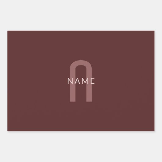 Modern ogende monogrammed naam | Maroon Red Inpakpapier Vel (Voorkant)