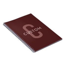 Modern ogende monogrammed naam | Maroon Red Notitieboek