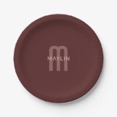 Modern ogende monogrammed naam | Maroon Red Papieren Bordje